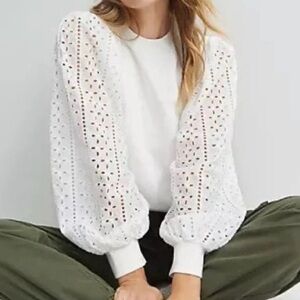 Anthropologie Othilia Imogen Eyelet Bohemian Preppy Balloon Sleeve Pullover M